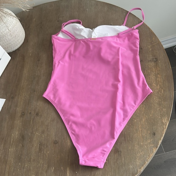 RELLECIGA Pink Bandeau One Piece Bathing Suit High Leg One Piece Swimsuit Sz XL - Picture 10 of 15